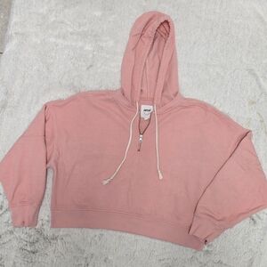 Aerie Cropped Pink 1/4 Zip-Up Hoodie